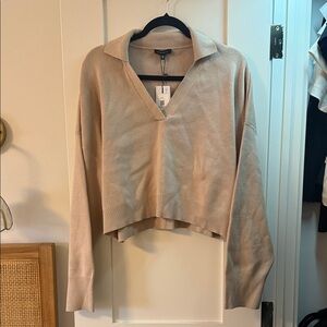 Dynamite Cropped V-Neck Sweater — Tan Size L